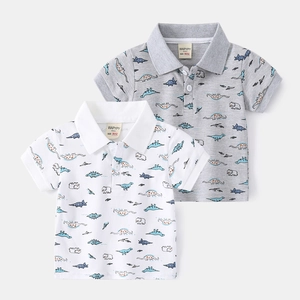 Boys Short Sleeve Polo Shirt Cotton Cartoon Dinosaur Print Lapel Neck Top Casual Summer Children Clothing