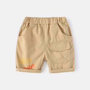 Short cargo kaki pour garçon avec taille élastique et imprimé HEY sun pour l'été