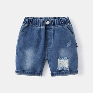 Boys Distressed Denim Shorts Summer Korean Style Cotton Kids Ripped Jean Half Pants Elastic Waist Casual Toddler Short Trousers