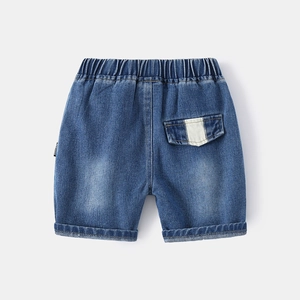 Boys denim shorts in mid-blue wash with elastic waist and back pocket detail