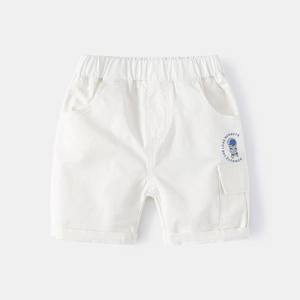 Boys summer cotton casual cargo shorts with astronaut print and elastic waist