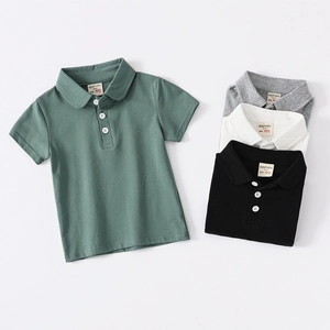 Classic kids short sleeve polo shirt set in green grey white and black colors