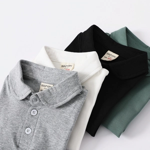 Short-sleeved cotton polo shirts for boys in grey, white, black and green colors