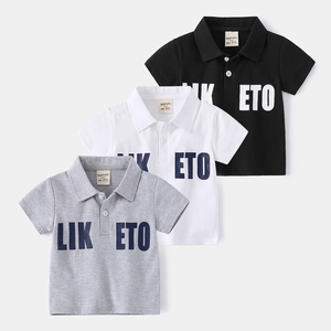 Polo a Manica Corta Casual per Bambini in Misto Cotone Stampa a Lettera Bavero Estivo Traspirante Top alla Moda per Bambini Piccoli
