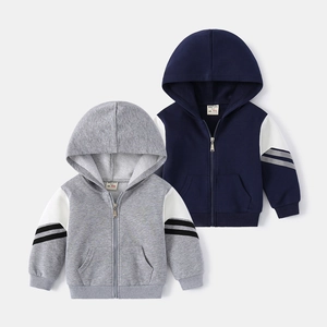 Sweat à Capuche Zippé Décontracté pour Garçons Mélange de Coton Doux Patchwork de Blocs de Couleur Manches Longues pour Enfants Printemps Automne