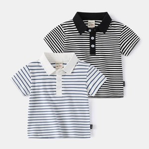 Toddler Boys Striped Polo Shirt Short Sleeve Turn-down Collar Cotton Blend Casual Summer Top Comfortable Kids Apparel