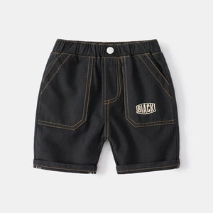 Boys black cargo shorts with orange stitching and elastic waist for summer wear