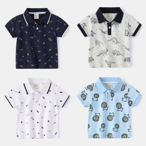 Boys Short Sleeve Cotton Polo Shirt Printed Dinosaur Rocket Lion Cartoon Summer Tops For Toddler Kids Casual Clothing