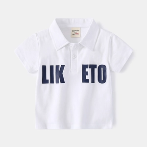 Polo classica in cotone bianco per bambini con stampa di lettere blu scuro