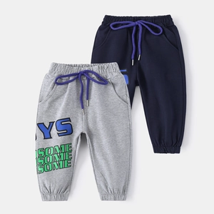 Pantalon de Sport Décontracté en Mélange de Coton pour Garçons Jogging Imprimé Lettres Cordon Taille Élastique Enfants 3-8 Ans