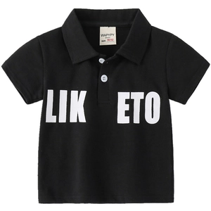Polo classica nera a maniche corte per bambini con stampa di lettere LIK ETO bianche