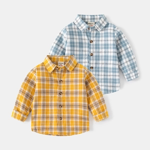 Chemise à Carreaux en Coton pour Garçons Manches Longues Col Standard Haut d'Automne Décontracté Doux Enfants