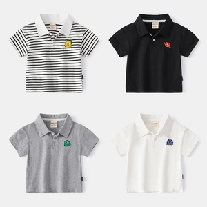 Boys Short Sleeve Polo Shirt Cotton Blend Breathable Cartoon Embroidery Lapel Neck Casual Summer Top For Kids Toddlers