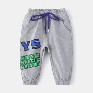 Pantalon de sport gris pour enfants avec cordon violet et imprimé lettres élégant