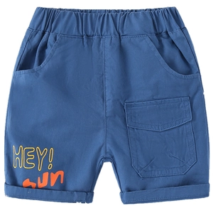 Short décontracté en coton bleu foncé pour garçons avec taille élastique et imprimé