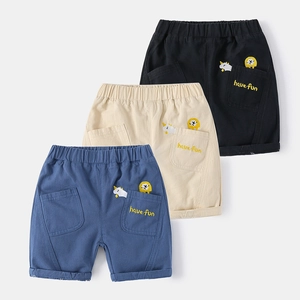 Short Décontracté en Coton pour Enfants Garçons Été Brodé Motif Lion de Dessin Animé Taille Élastique Short avec Poches
