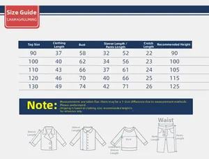 Detailed size chart for autumn boy's two-piece sweatshirt and pants set from 90 to 130cm