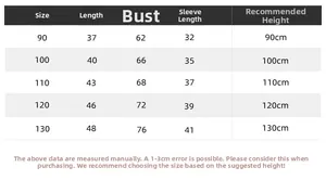 Size chart for boys' striped sweater showing length, chest, and sleeve measurements