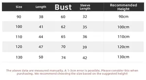Detailed size guide table for boys' long-sleeve polo shirts with specific measurements