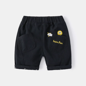 Short décontracté noir pour garçon avec broderie lion et taille élastique pour l'été