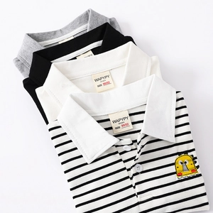 Kids polo shirts set in grey black white and striped patterns with dinosaur embroidery