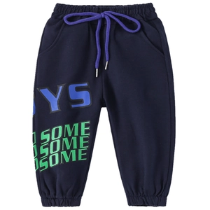 Pantalon de jogging bleu marine pour enfant avec cordon violet et imprimé tendance