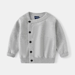 Cardigan lavorato a maglia grigio chiaro per bambino con bottoni asimmetrici