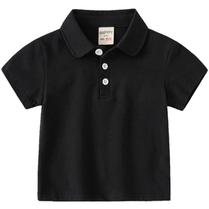 Classic black short-sleeve kids Polo shirt with three white buttons and a neat flat collar
