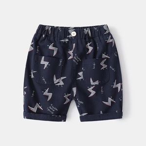 Boys navy cotton shorts with lightning print and elastic waist for casual summer wear