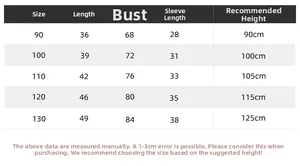 Size guide for boys' plaid hooded shirt with detailed height and body measurements