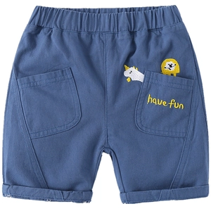 Short d'été bleu pour garçon avec broderie lion mignonne et taille élastique confortable