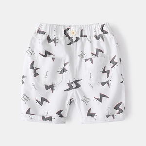 Boy's summer white shorts with lighting prints, elastic waist and front pockets