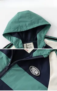 Detail of boys' windproof jacket featuring fleece lining and dream fairywhale logo