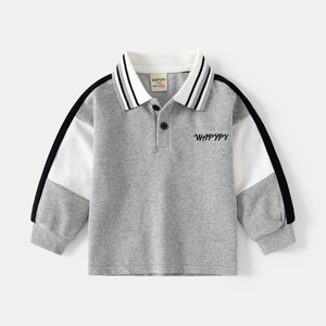 Polo Décontracté à Manches Longues pour Garçons en Mélange de Coton Lettres Brodées Patchwork Printemps Automne Sweatshirt Enfant
