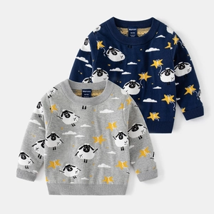 Boys Cartoon Lamb Knitted Sweater Autumn Winter Warm Soft Cotton Blend Pullover Round Neck Toddler Kids Long Sleeve Top