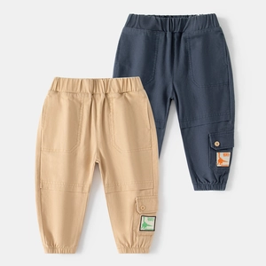 Pantalons Harem Décontractés en Mélange de Coton pour Garçons Avec Patch Dinosaure Poches Cargo Ceinture Élastique