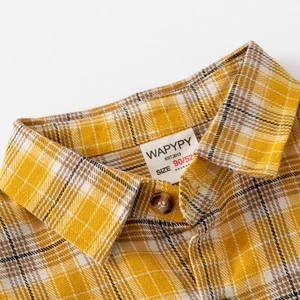 Chemise à carreaux jaunes pour enfants avec manches longues et col boutonné en coton