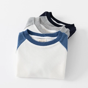 Three-piece set of boys crew neck cotton sweatshirts with contrast raglan sleeves