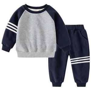 Kids' navy and grey two-piece tracksuit set with striped sleeves and jogger pants