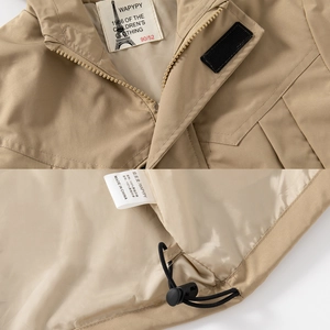 Kids khaki hooded windbreaker jacket with premium elastic drawstring and brand logo