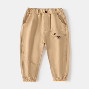 Classic khaki kids casual pants with elastic waist and side cargo pocket detail