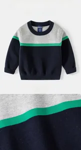 Detailed knit texture and tricolor striped pattern on kids' casual crewneck sweater