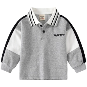 Polo à manches longues pour enfants en gris et blanc avec broderie élégante