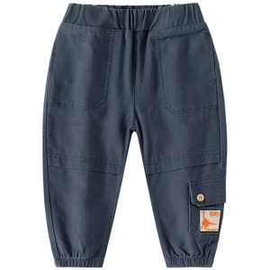 Pantalon enfant bleu marine avec taille élastique et broderie dinosaure