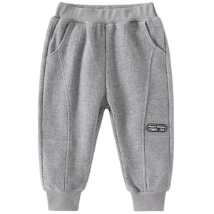 Pantalon de jogging gris gaufré pour garçon avec taille élastique et écusson mode