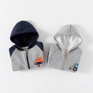 Sweats à capuche doublés polaire pour enfants avec zip et motifs de tracteurs