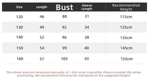 Size chart for kids' letter embroidered V-neck fleece jacket with height suggestions