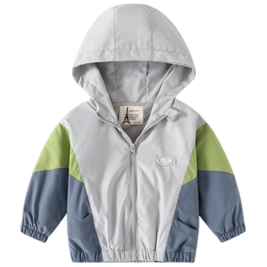 Veste à capuche pour enfants en polaire avec design color-block et coupe-vent