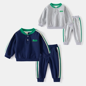 Boys Casual Cotton Clothing Set Long Sleeve Hoodie And Pants Two Piece Tracksuit With Crocodile Embroidery Striped Design