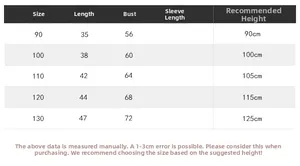 Detailed size chart for boys' cotton polo shirts covering heights from 90cm to 130cm